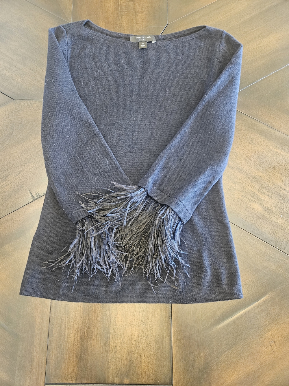 Ann Taylor Navy Feather-Cuff Boatneck Sweater